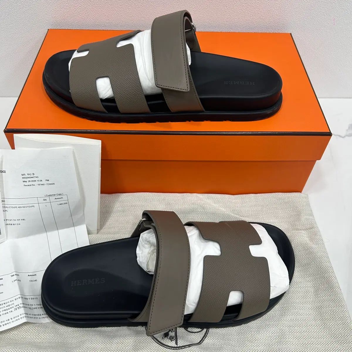 26年5月購入/42 Hermes シプレ エトープ スリッパ