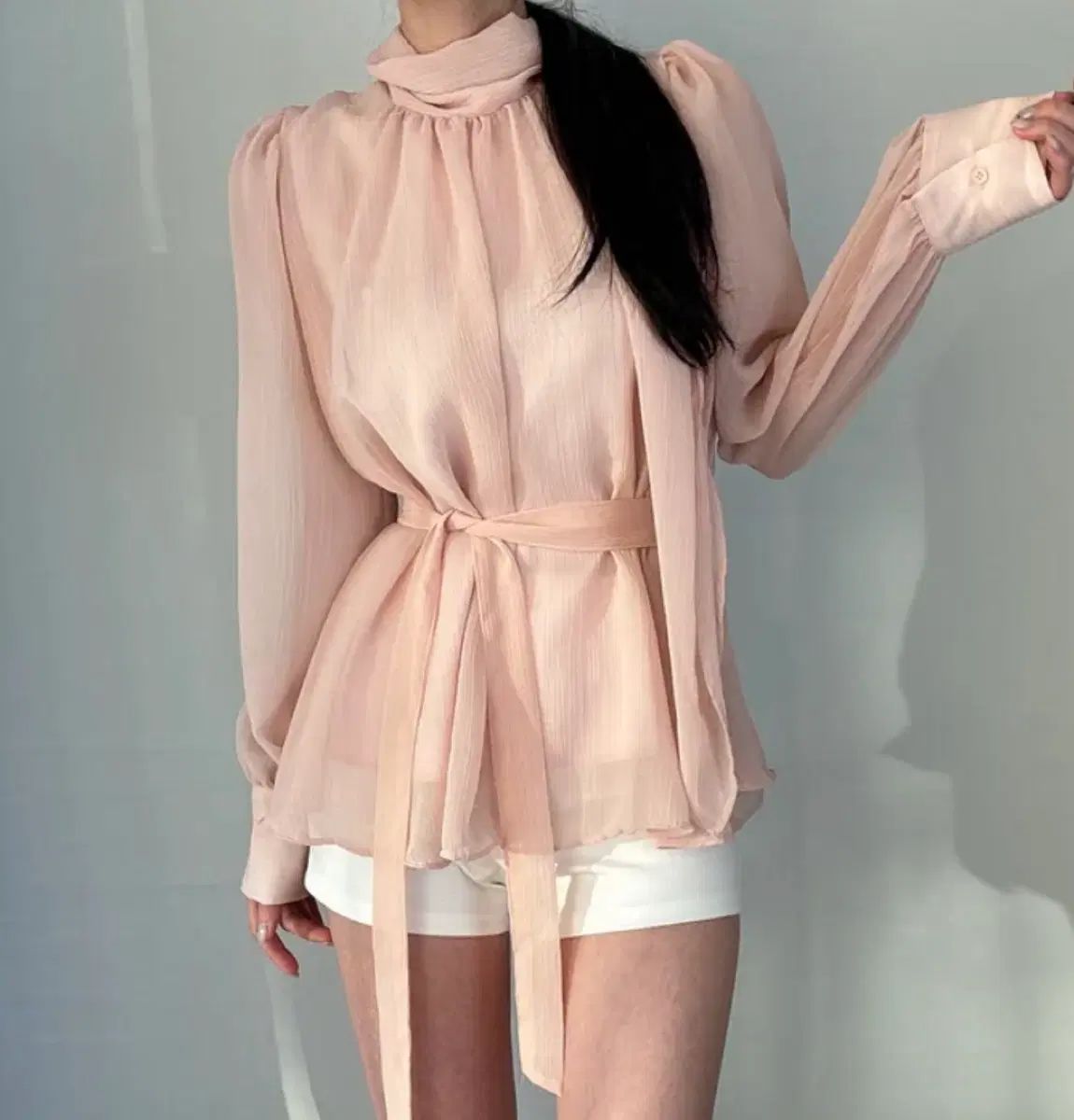 환승연애 현지ブラウス / シフォンタイ長袖ブラウス新品