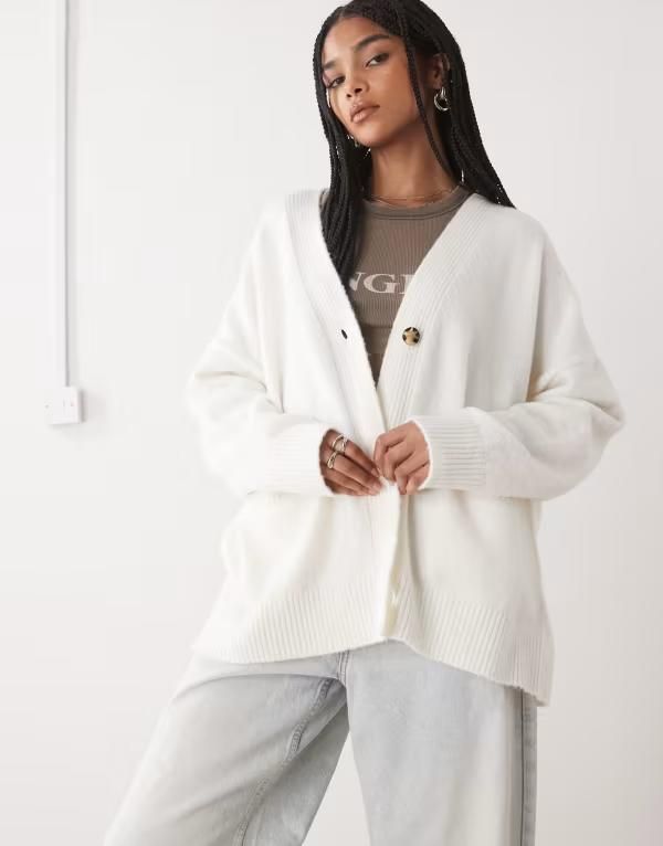 モンキ レディース アウター カーディガン ニット Monki knit button front cardigan in ecru Ecru エクリュ 9,235円