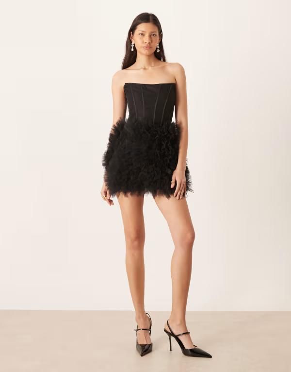 レース アンド ビーズ レディース トップス ワンピース チュール ミニ ストラップレスカート Lace Beadstrapless corset detailing tulle skirted mi 17,736円