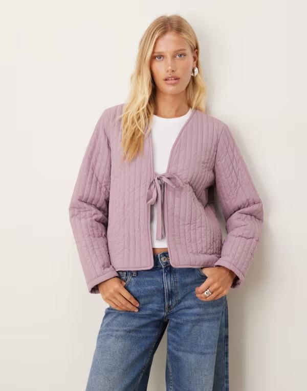 ヴィラ レディース アウター ジャケット・ブルゾン キルティング ジャケット VILA tie front quilted jacket in pale mauve Toadstool 11,085円