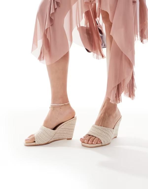 グラマラス レディース シューズ サンダル ヒール Glamorous wedge heeled sandals in cream crochet CREAM クリーム