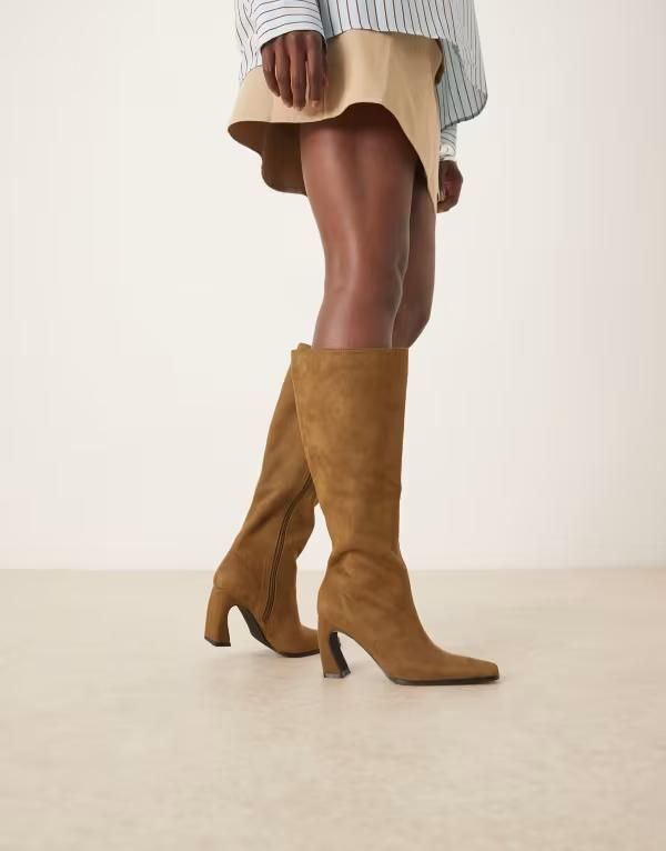 レイド レディース シューズ ブーツ・レインブーツ ヒール RAID Rosaleen curved heel knee boots in olive micro OLIVE MICROSUEDE オ