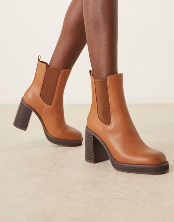 エイソス レディース シューズ ブーツ・レインブーツ プラットフォーム アンクル ブーツ ヒール ASOS DESIGN Evelyn platform heeled ankle boots in t