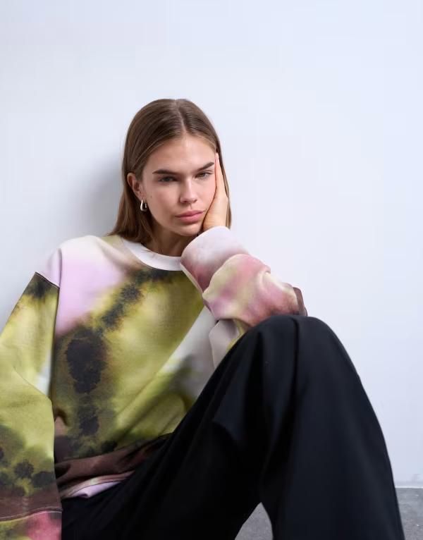 トップショップ レディース アウター パーカー・スウェット プリント シャツ Topshop abstract print oversized sweatshirt PINK ピンク