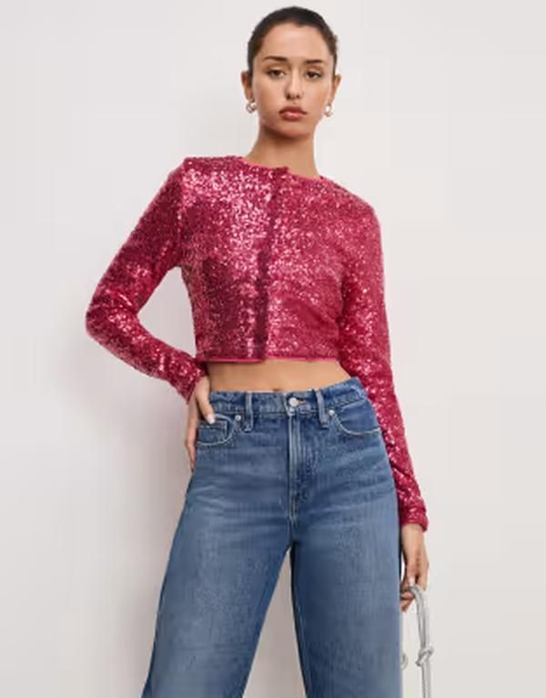 グッドアメリカン レディース アウター カーディガン スパンコール コットン Good American cotton sequin embellished cardigan pink ピンク