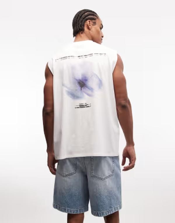 エイソス メンズ トップス ベスト グラフィック ASOS DESIGN oversized tank top with blurred flower graphic WHITE ホワイト 9,235円