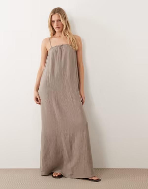 ジェイディーワイ レディース トップス ワンピース ノースリーブ マキシ JDY sleeveless cheesecloth maxi dress in light Brindle ブラウン