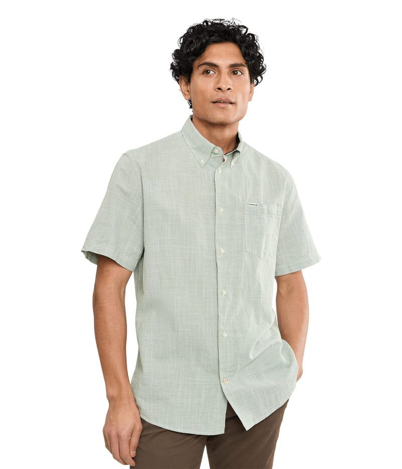 バブアー メンズ トップス シャツ リネン Barbour Fleming Linen Blend Regular Short Sleeve Shirt Loden Green グリーン