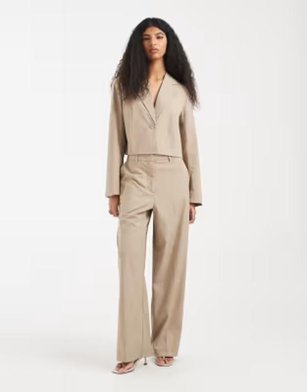 ピーシーズ レディース ボトムス カジュアルパンツ ワイドレッグ Pieces tailored high waisted wide leg pants part of a set Greige ベー