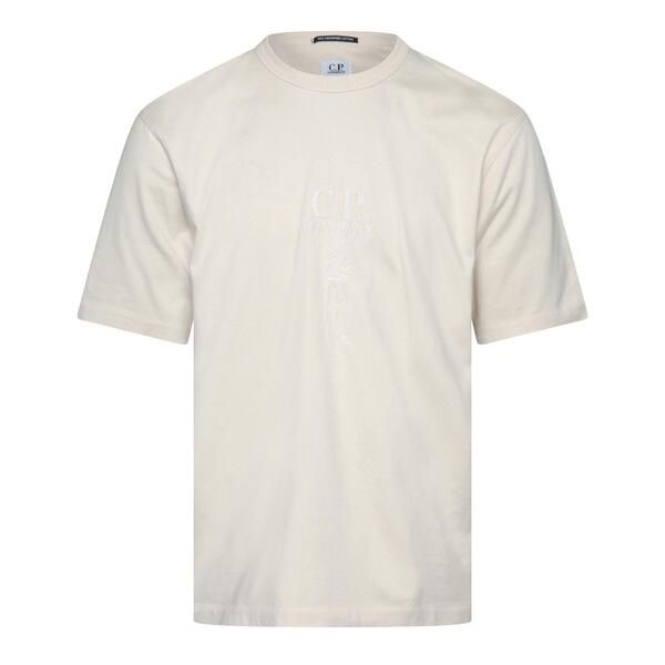 シーピーカンパニー メンズ トップス Tシャツ ジャージー ロゴ CP Company 302 Jersey Twisted Logo TShirt Cream クリーム