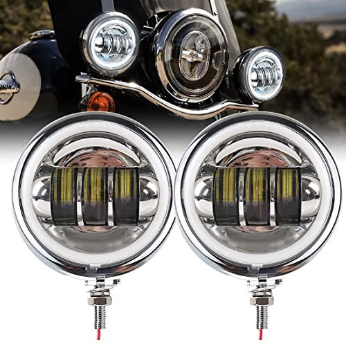 ☆新品☆ハーレー用LEDフォグランプ 4.5インチ 2個セット シルバー | オートバイ汎用, イカリング付き, DC12V/24V, 30W, 高輝度, IP67防水, 低消費電力, ランプシェル付き 25c91e97