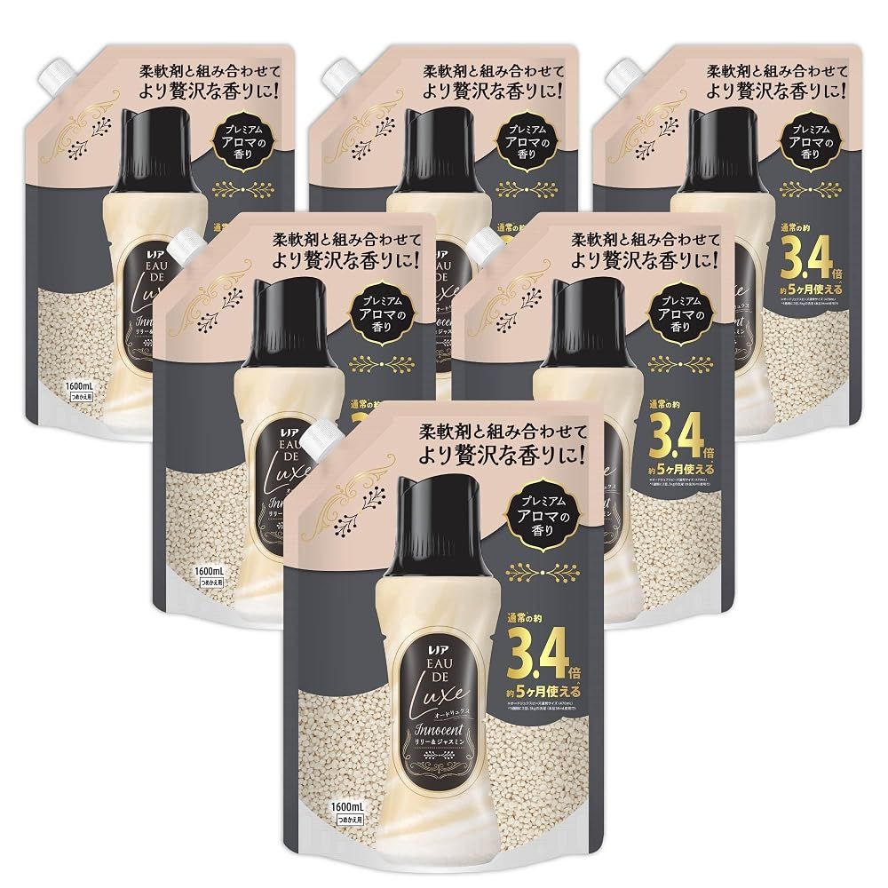 レノア【最高級の香りビーズ】オードリュクス 奥深い香りがさらに長続き Innocent リリー&ジャスミンの香り 詰め替え 1600mL×6袋