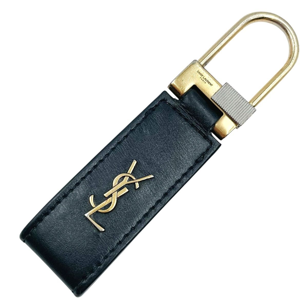 サンローラン キーリング カサンドラロゴ レザー ゴールド金具 中古】 Saint Laurent サンローラン タイニーモノグラム キーリング