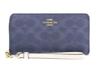 [JAPANWALLER] レディース 長財布 ラグジュアリー シグネチャー ロング ジップ アラウンド ウォレット ラウンドファスナー ストラップ付 アウトレット品 (デニムマルチ) [並行輸入品]pms