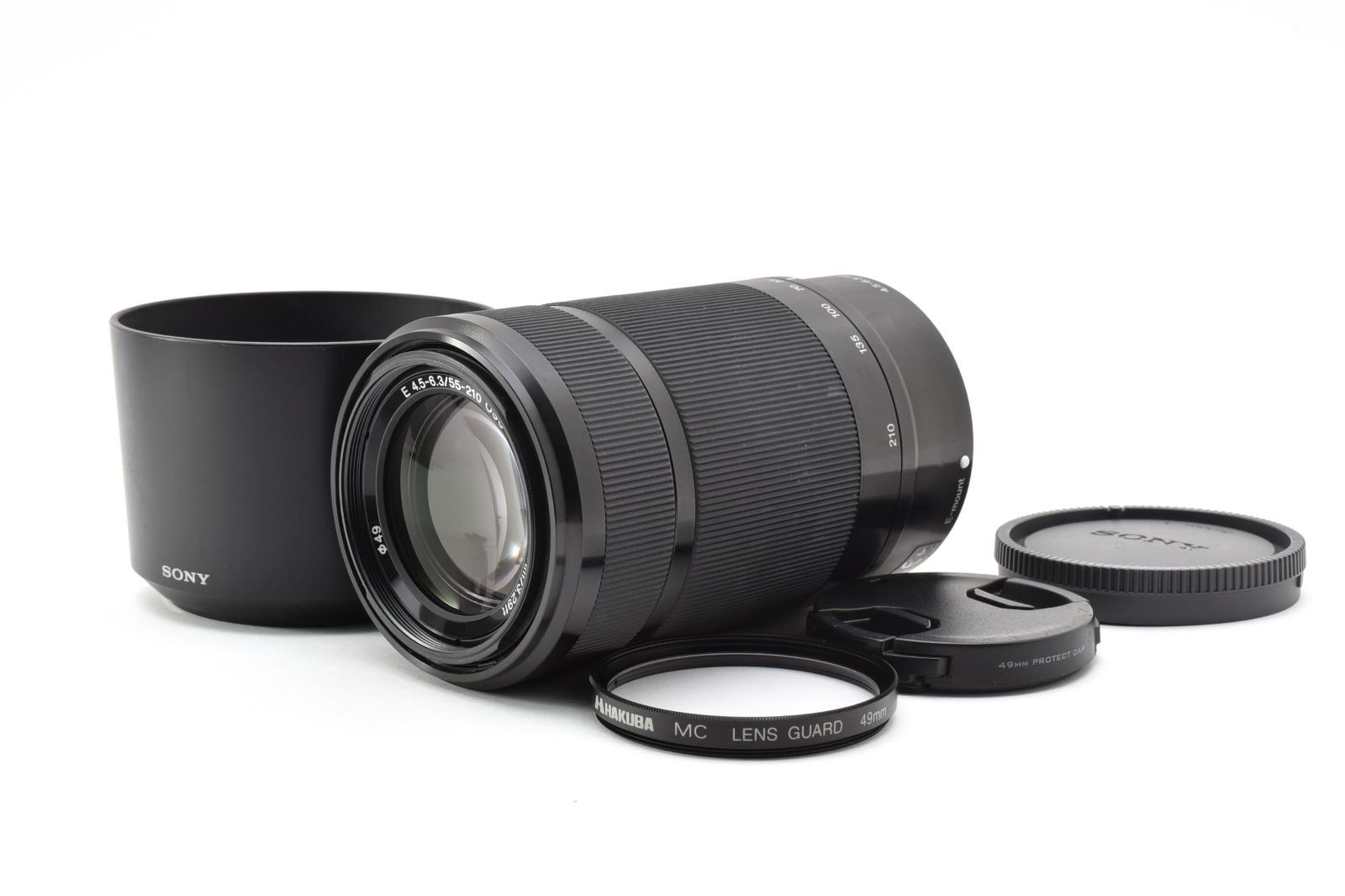 【美品】SONY ソニー E 55-210mm F4.5-6.3 OSS SEL55210 ブラック 望遠レンズ 手ブレ補正 α6000 α6100 α6400 α6500 NEX α7対応 Eマウント フード・前後キャップ付