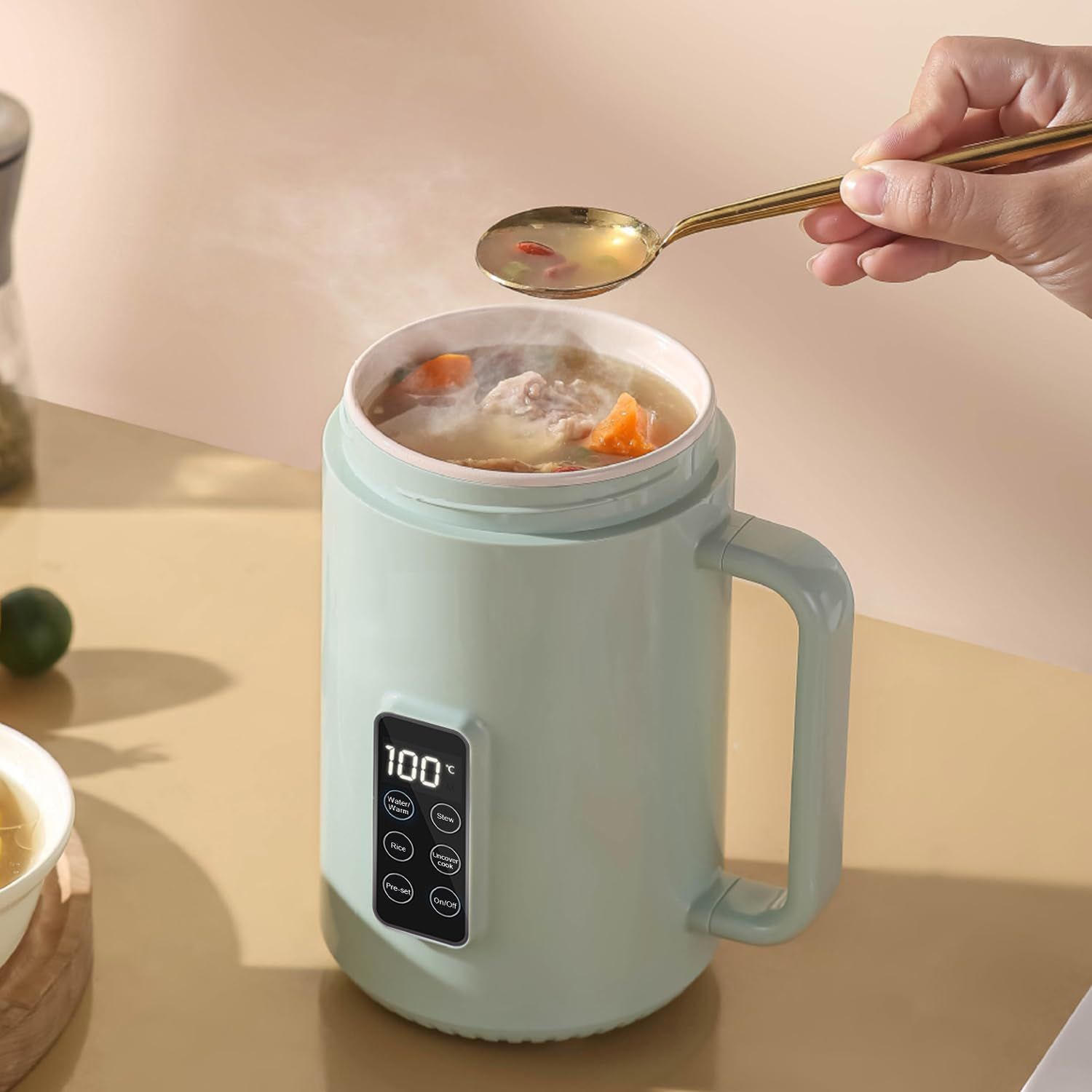 MACOLAUDER マグカップ型電気なべ 煮込みポット スープメーカー 湯沸かしケトル | 養生カップ, スープポット, KSD温度制御, 7分でお湯が出る, 1L大容量, お湯・保温・煮込み・ご飯・蓋を開けて煮る, 12時間予約ym bcbae778