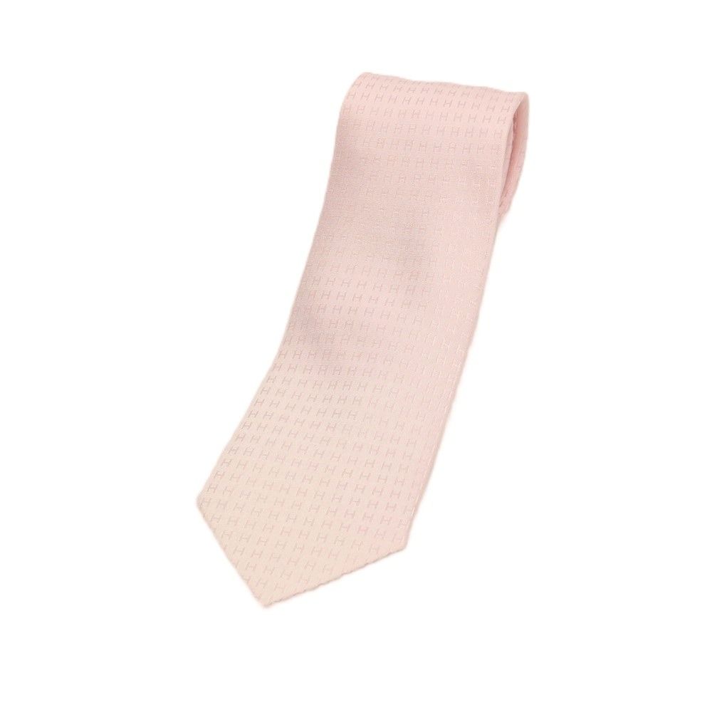 【中古】エルメス HERMES シルク ジャカード Hロゴ ネクタイ ライトピンク【メンズ】