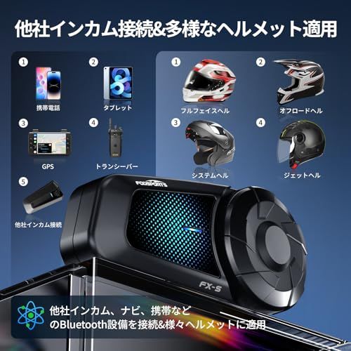 ★新品★FODSPORTS バイク インカム FX-S インカム Bluetooth5.4 充電ながら使用 2人同時通話 インカムバイク用 通信機器 最大通話距離1000M 40mmヘルメットスピーカー 通信自動復帰 HIFI音質 バイク用無 e60a1e9c