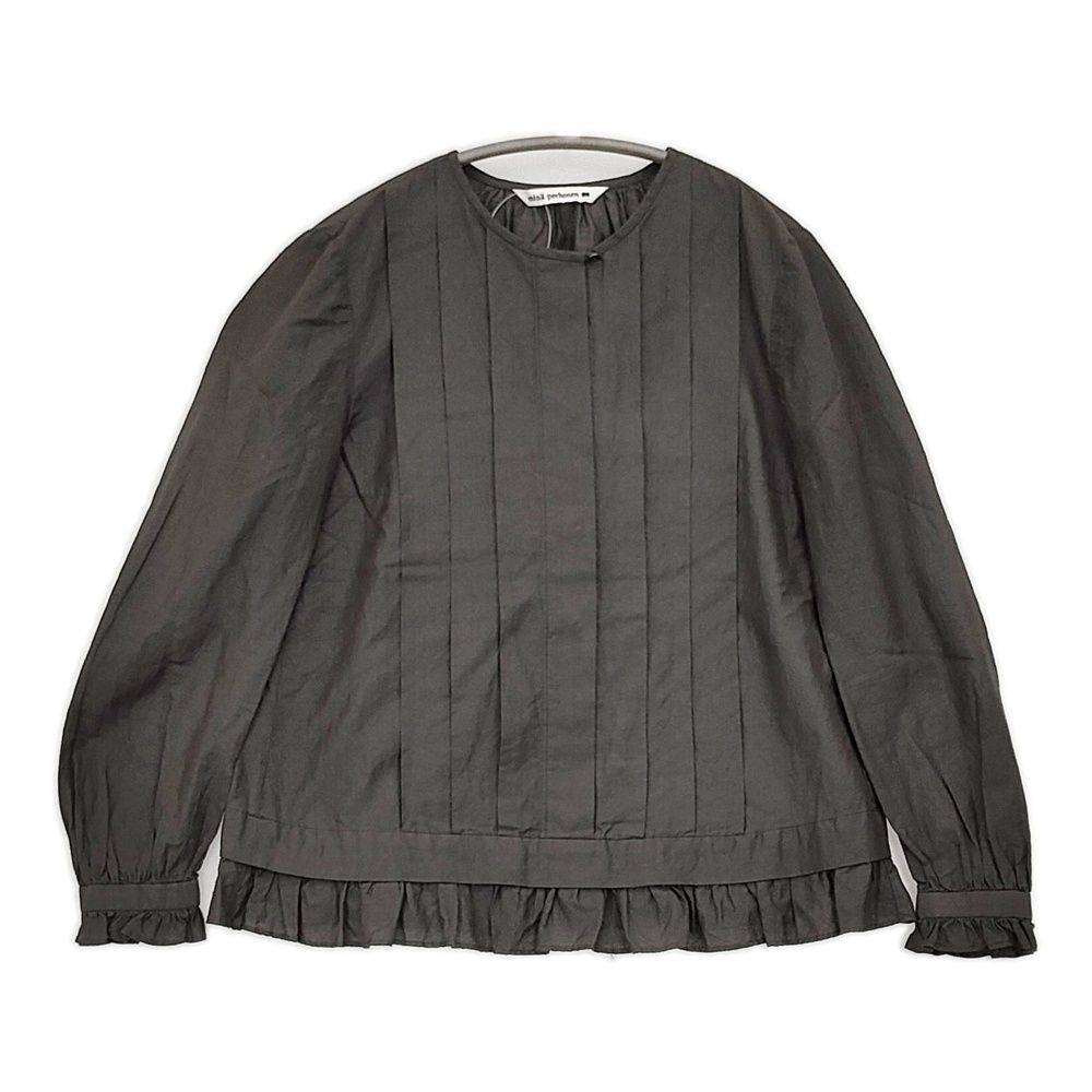 mina perhonen sokeri wa1925 36 コットンシルク タック 裾フリル 定価41800円 ブラウス シャツ チャコールグレー レディース ミナペルホネン【中古】6-0811M♪