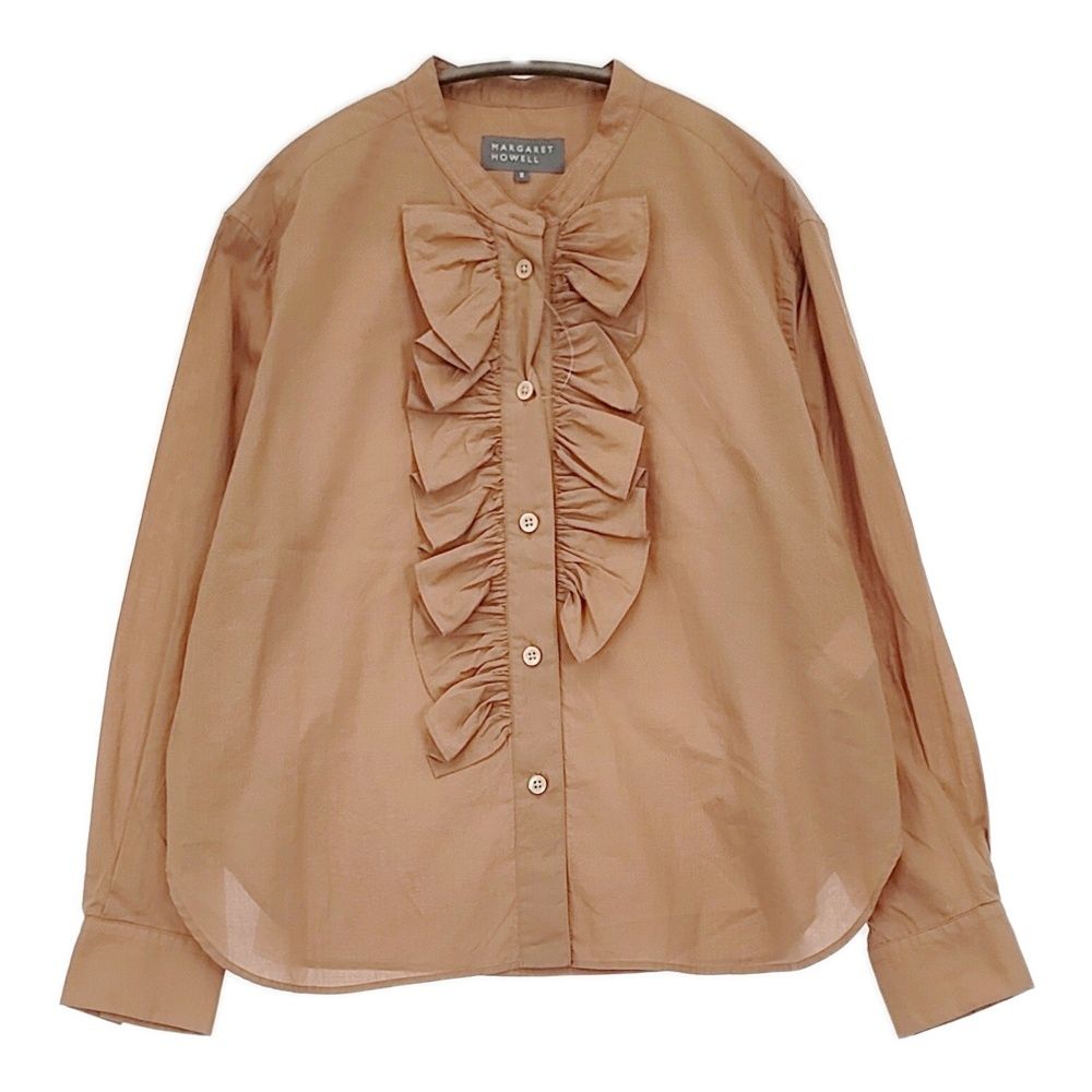 MARGARET HOWELL WASHED COTTON 578-6153202 定価37400円 コットン フリル ブラウス シャツ 26SS ピンクベージュ レディース マーガレットハウエル【中古】6-0811M♪