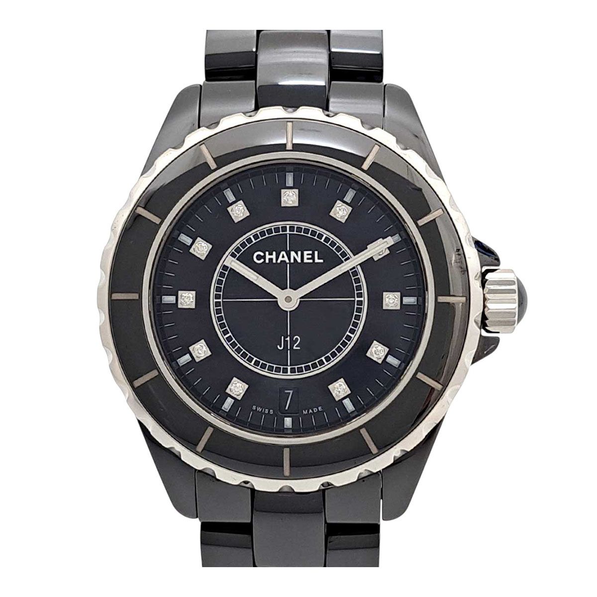 シャネル J12 11Pダイヤ H2124 クオーツ ブラックセラミック メンズ CHANEL【中古】 【時計】