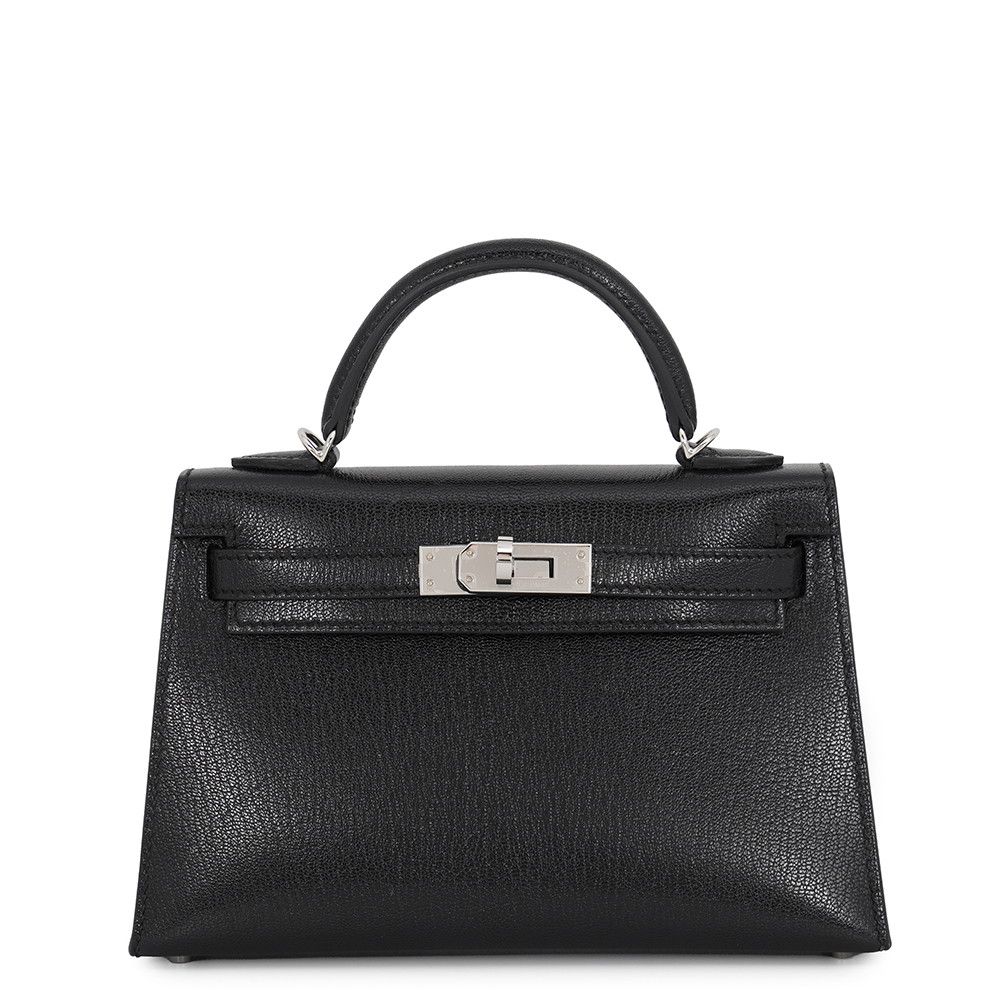 エルメス ハンドバッグ ミニケリー2 外縫い ブラック/シルバー金具 シェブルミゾル G刻印 HERMES Kelly 2wayバッグ 黒