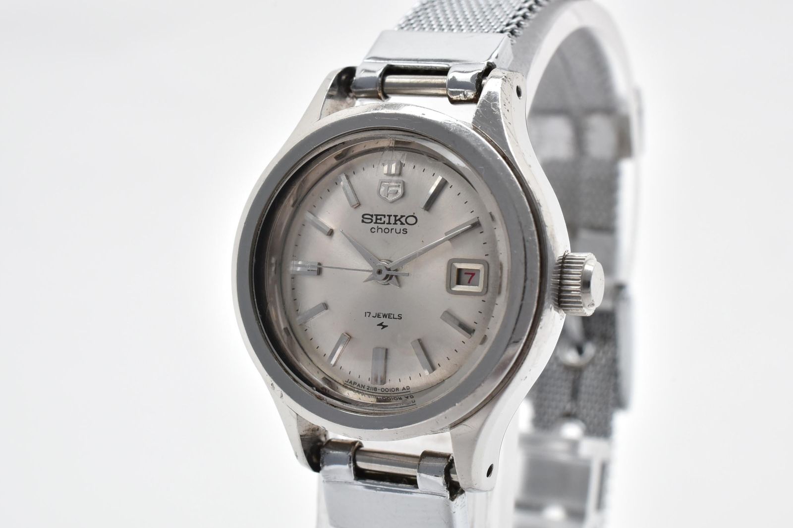 SEIKO Seiko Chorus 2118-0200 Women's 17 Stone Silver Dial Date Stainless Steel 25mm 1960s 1970s Vintage