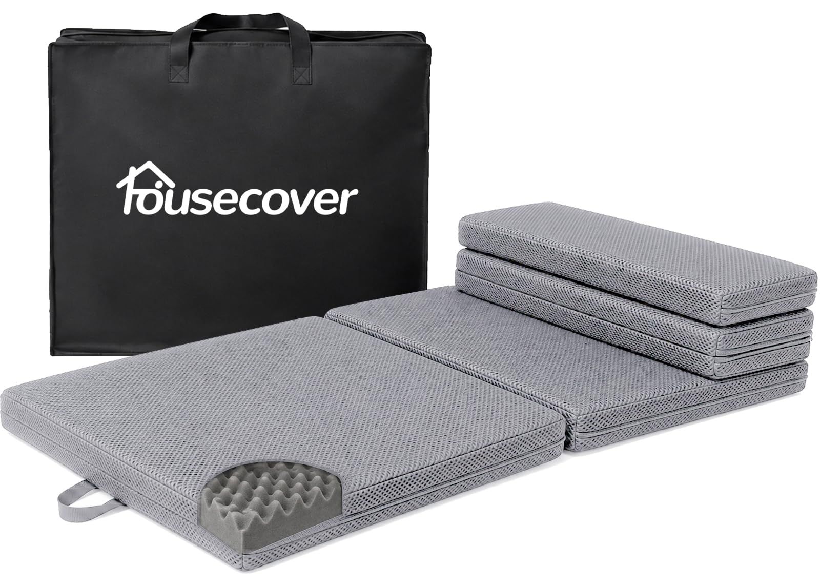 ☆新品☆Housecover ごろ寝マット シングル 折りたたみ 波形ウレタン 70cm幅 大人 長座布団 車中泊 抗菌防臭 180×70cm グレー | 波形ウレタンで体圧分散、70cmワイドで寝返り快適、4つ折り収納・収納袋付きで持ち運び edf64e0a