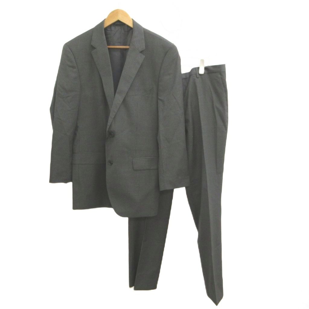 ヒューゴボス HUGO BOSS super 100 スーツセットアップ テーラードジャケット スラックスパンツ フォーマル ウール 52 グレー ストライプ柄 薄手 上着 ボトムス 長ズボン /YU ■GY19 14,742円