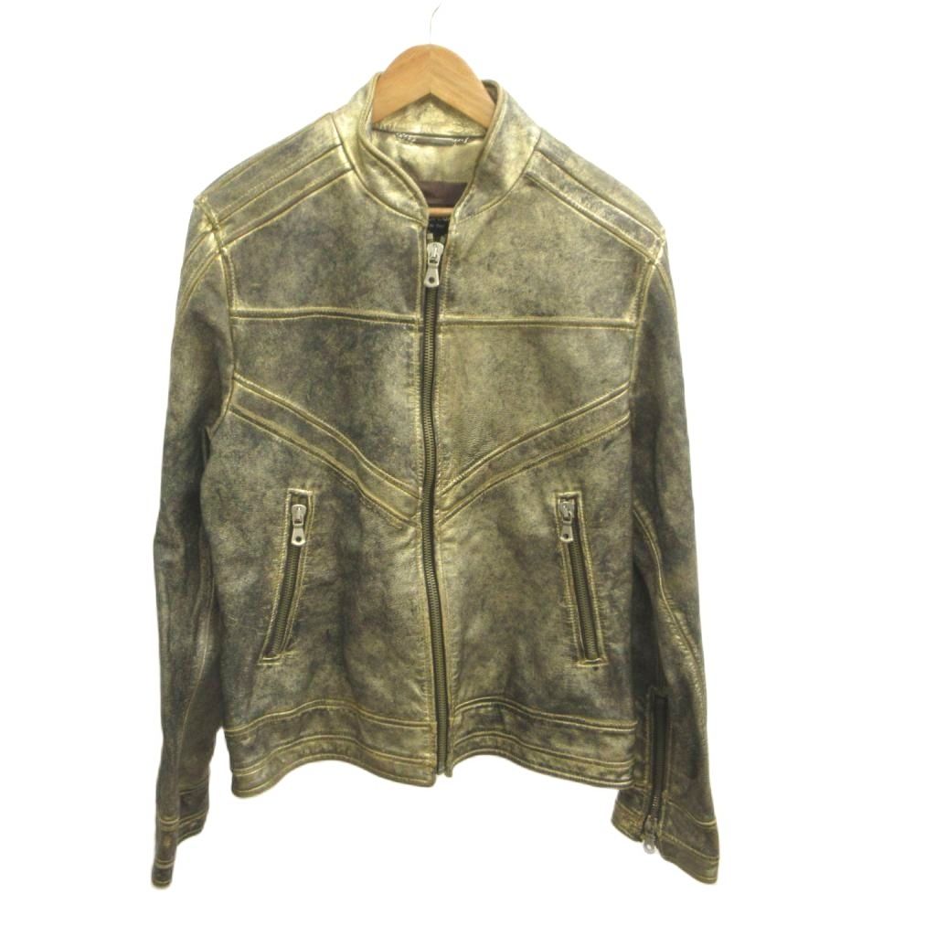 ドルチェ&ガッバーナ ドルガバ DOLCE&GABBANA レザージャケット ライダース 山羊革 上着 48 ゴールド色 ジップアップ 長袖 スタンドカラー アウター G9174L G5T14 /YU ■GY18