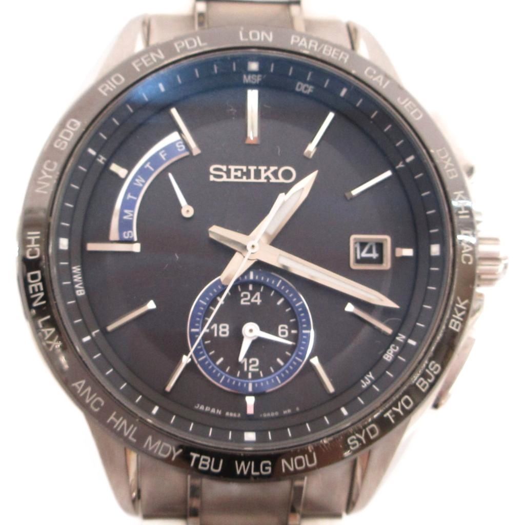 セイコー SEIKO BRIGHTZ SAGA235 腕時計 ウォッチ ワールドタイム 電波ソーラー チタン シルバーカラー 紺 ネイビー /JS 23,175円
