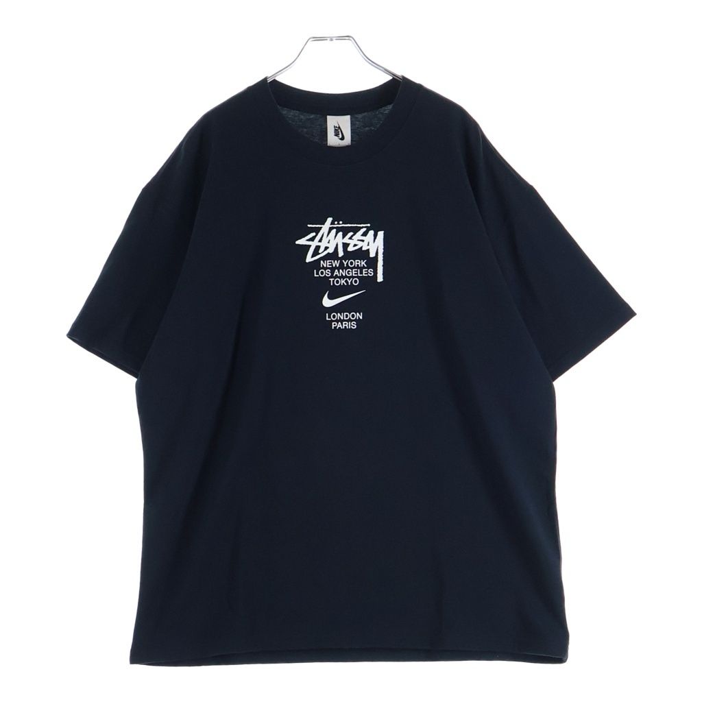 NIKE (ナイキ) ×STUSSY International Logo S/S Tee インターナル ロゴプリント クルーネック 半袖Tシャツ カットソー ブラック DD3342-010 12,175円