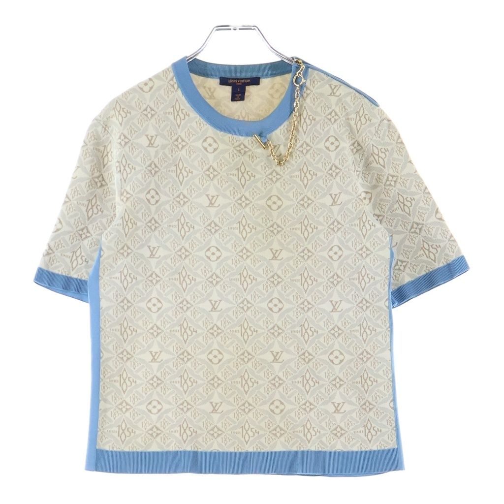 LOUIS VUITTON (ルイヴィトン) 22SS シルクナイロン コントラストトリム チェーン 半袖ニット ベージュ RW221A LW2 FMKS93 38,214円