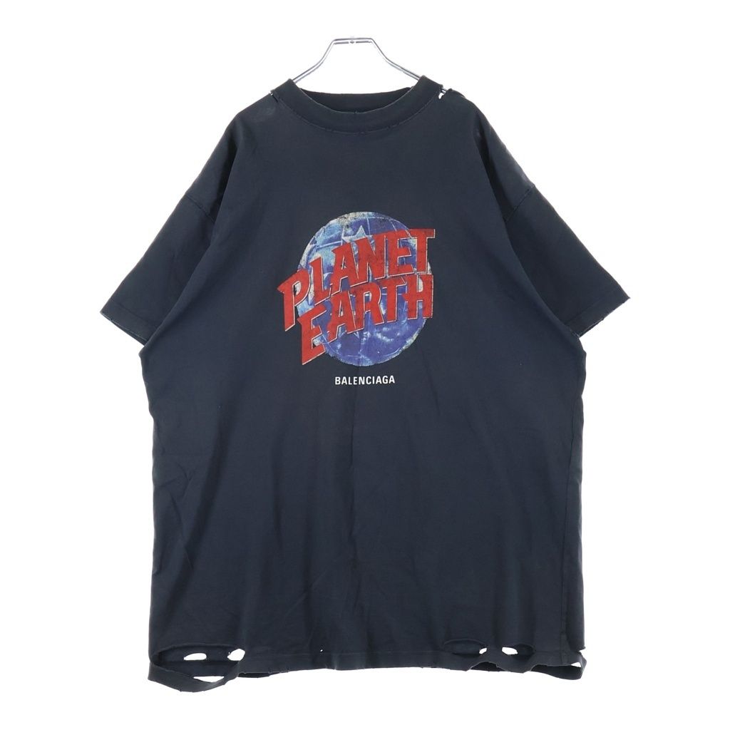 BALENCIAGA (バレンシアガ) 24AW PRANET EARTH OVERSIZED T-SHIRT プラネットアース ダメージ加工オーバーサイズ半袖Tシャツ 787349 TRVC9 ブラック 40,033円