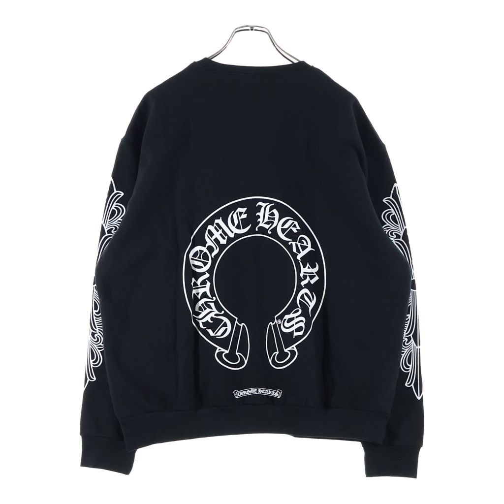 CHROME HEARTS (クロムハーツ) Horseshoe Crewneck Sweatshirt ホースシュープリント 袖フローラル クルーネックスウェットトレーナー ブラック