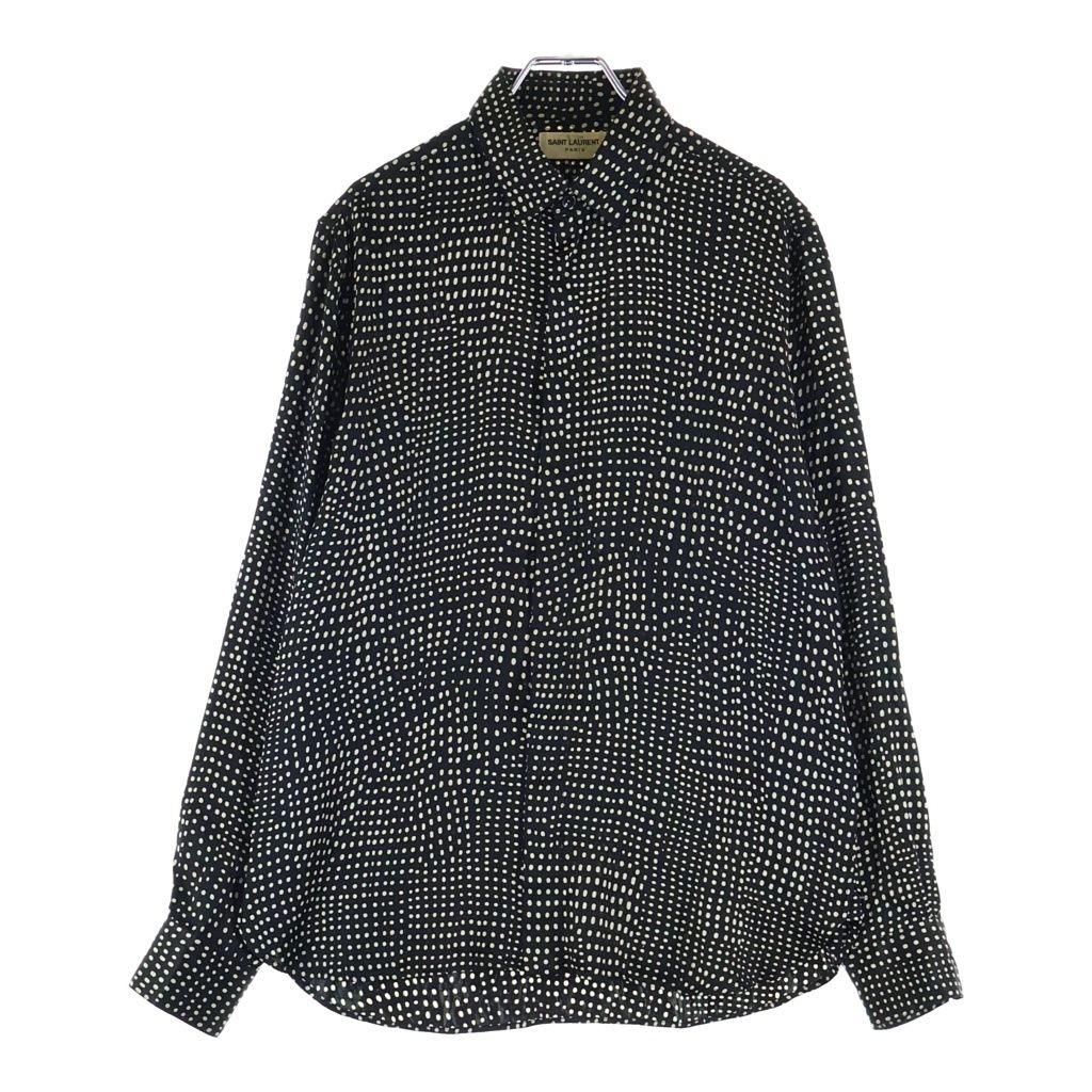SAINT LAURENT PARIS (サンローランパリ) ポルカドット総柄 シルク長袖シャツ ブラック 646850 Y2C28