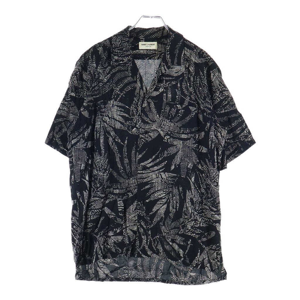 SAINT LAURENT PARIS (サンローランパリ) 総柄デザイン シルク半袖シャツ ブラック/ベージュ 531956 Y2C26