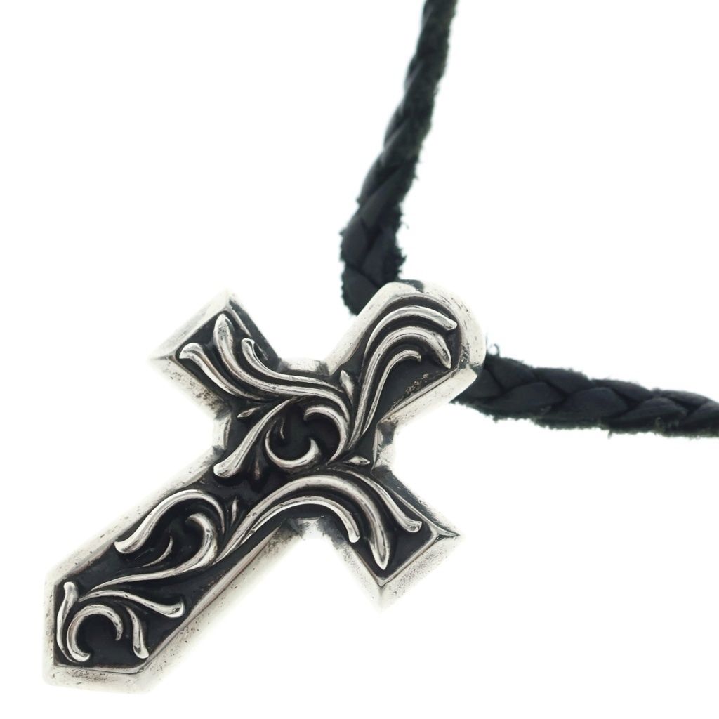 CHROME HEARTS (クロムハーツ) VULCAN CROSS SML LB バルカンクロス スモール レザーブレイド ネックレス シルバー
