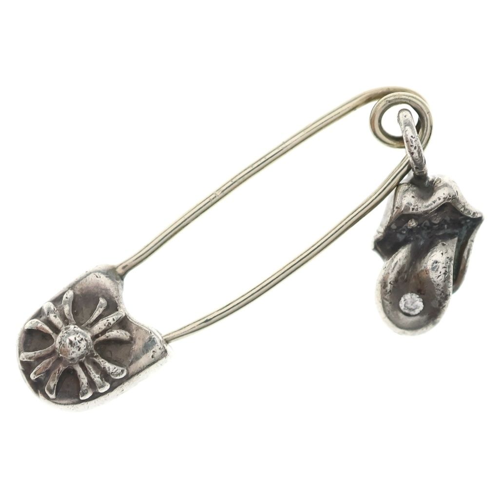 CHROME HEARTS (クロムハーツ) SAFETY PIN SM CHARM 1P LIP TONGUE 1PD セーフティピン リップアンドタンチャーム ネックレストップ 1Pダイヤ シルバー