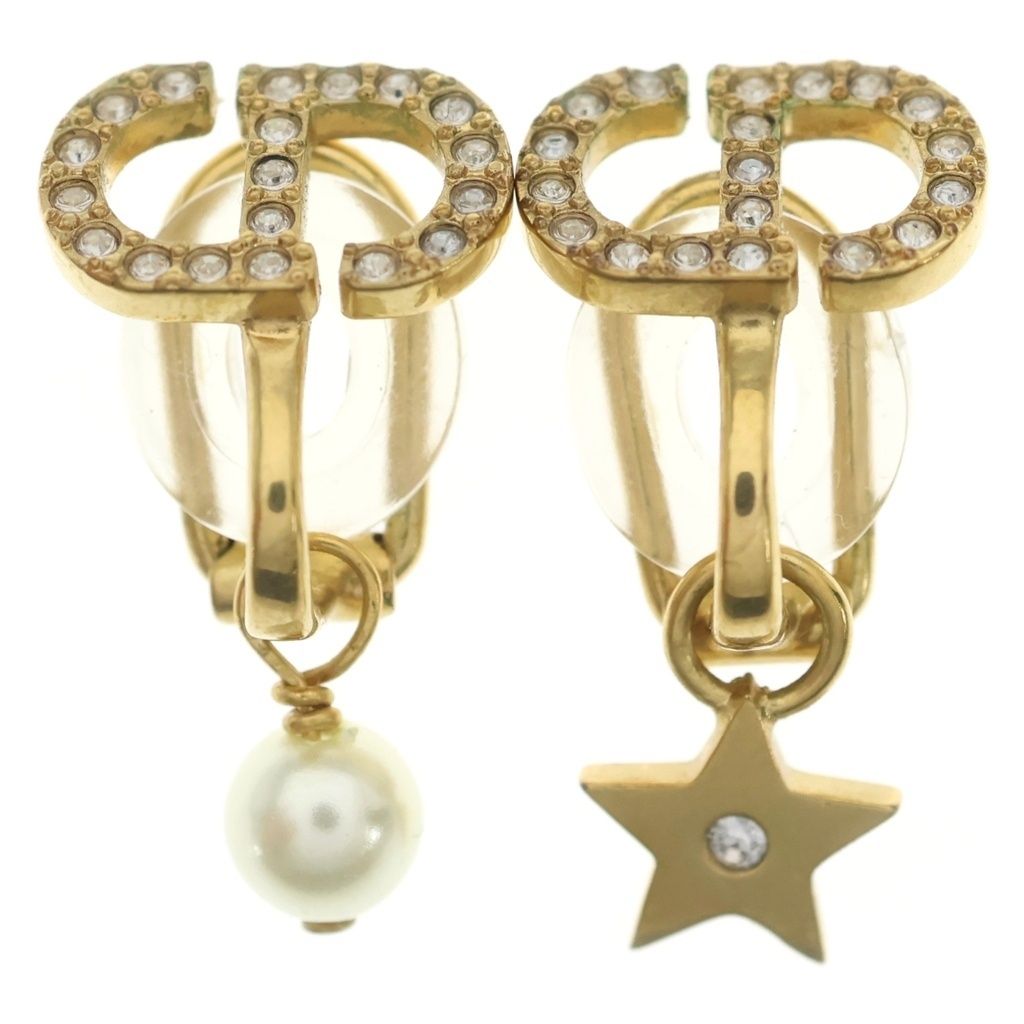 Christian Dior (クリスチャンディオール) CDロゴ ラインストーン フェイクパール スター イヤリング ゴールド
