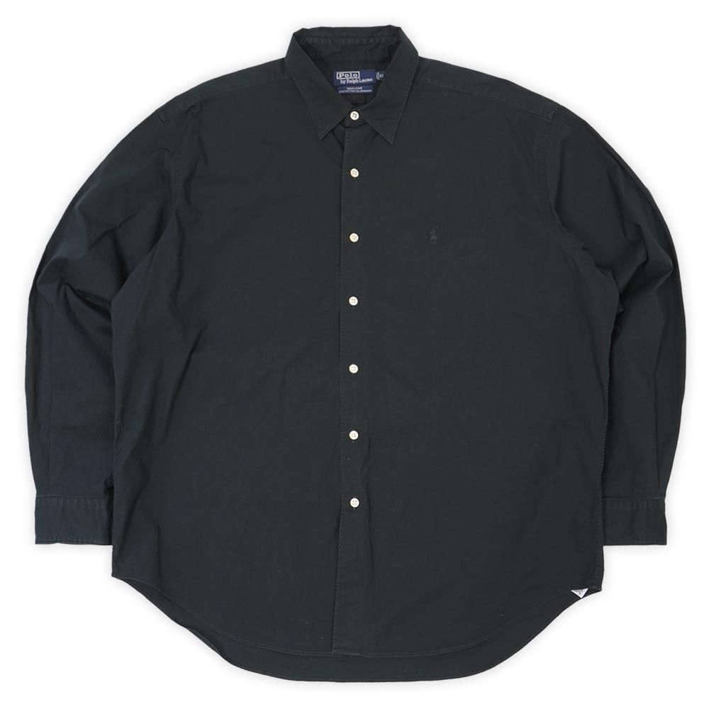 ALL BLACK ポロラルフローレン POLO RALPH LAUREN 90s 90年代 レギュラーカラーシャツ MARLOWE ロゴ 刺繍 USA アメリカ ヴィンテージ 古着 メンズ シャツ ブラック 黒 XL【中古】