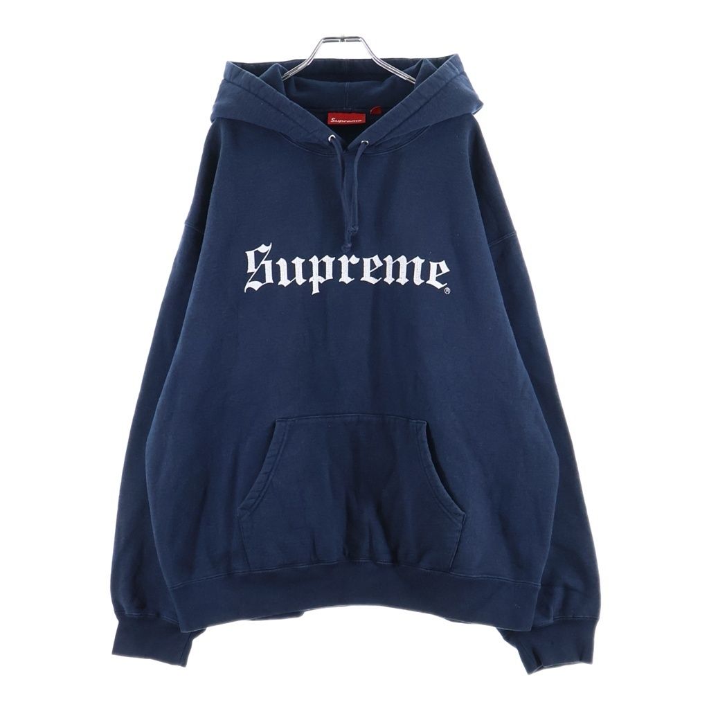 SUPREME (シュプリーム) 25AW Washed Old English Hooded Sweatshirt ウォッシュド オールドイングリッシュ フーデッドスウェットシャツ プルオーバーパーカー ネイビー