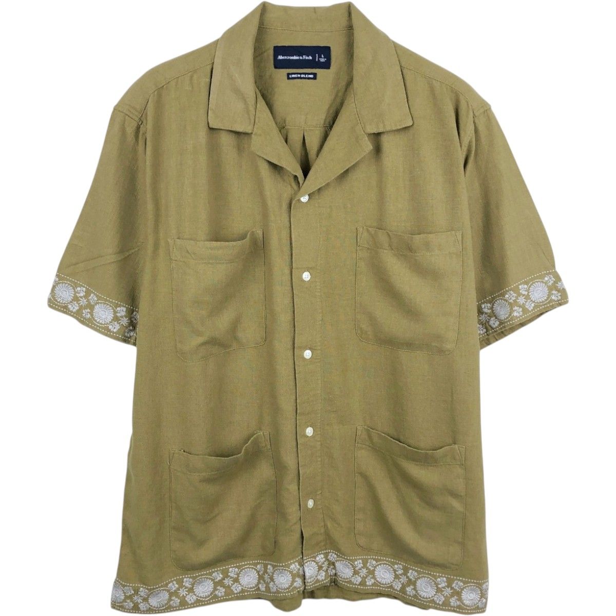 古着 アバクロンビーアンドフィッチ Abercrombie&Fitch 半袖 オープンカラー ビスコース×リネンシャツ ボックスシャツ/eaa670511