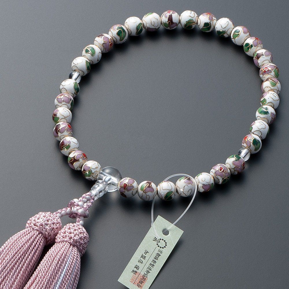 【新品】京念珠 数珠 女性用 七宝焼(白) 本水晶仕立 8mm玉 正絹頭付房 数珠袋付き すべての宗派で使える 証明書付 5e541892 14,726円