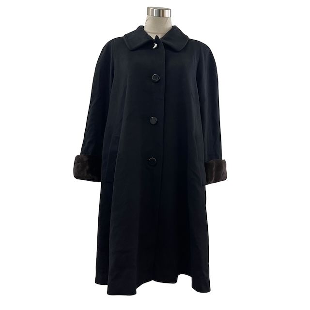 カルヴェン CARVEN カシミヤコート ミンク 毛皮 リアルファー ブラック 黒 FREE フリーサイズ