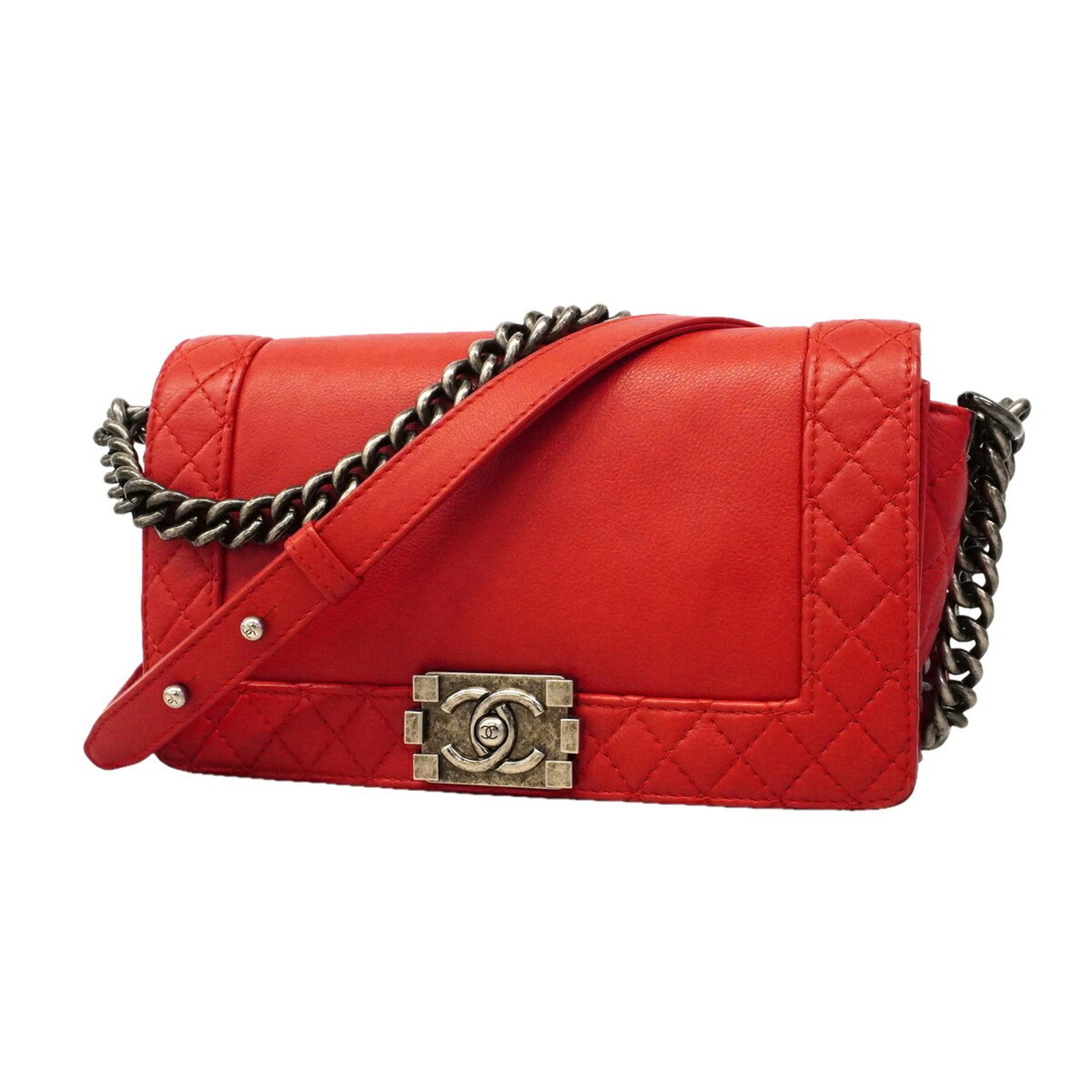 シャネル(Chanel) シャネル ショルダーバッグ ボーイシャネル チェーンショルダー レザー レッド レディース