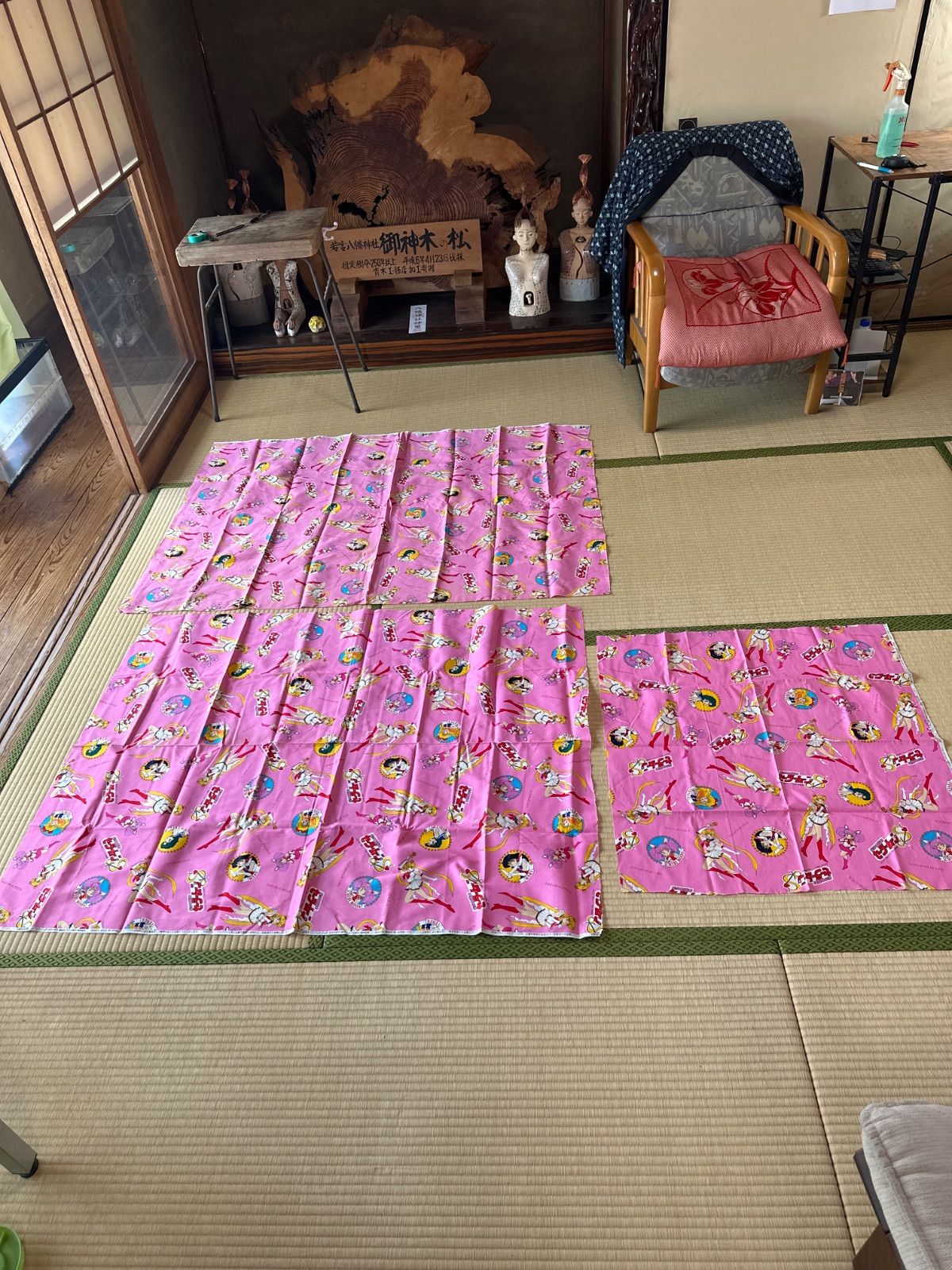 大判 セーラームーン 古布 3枚 プリント ハギレ 昭和 平成 イラスト