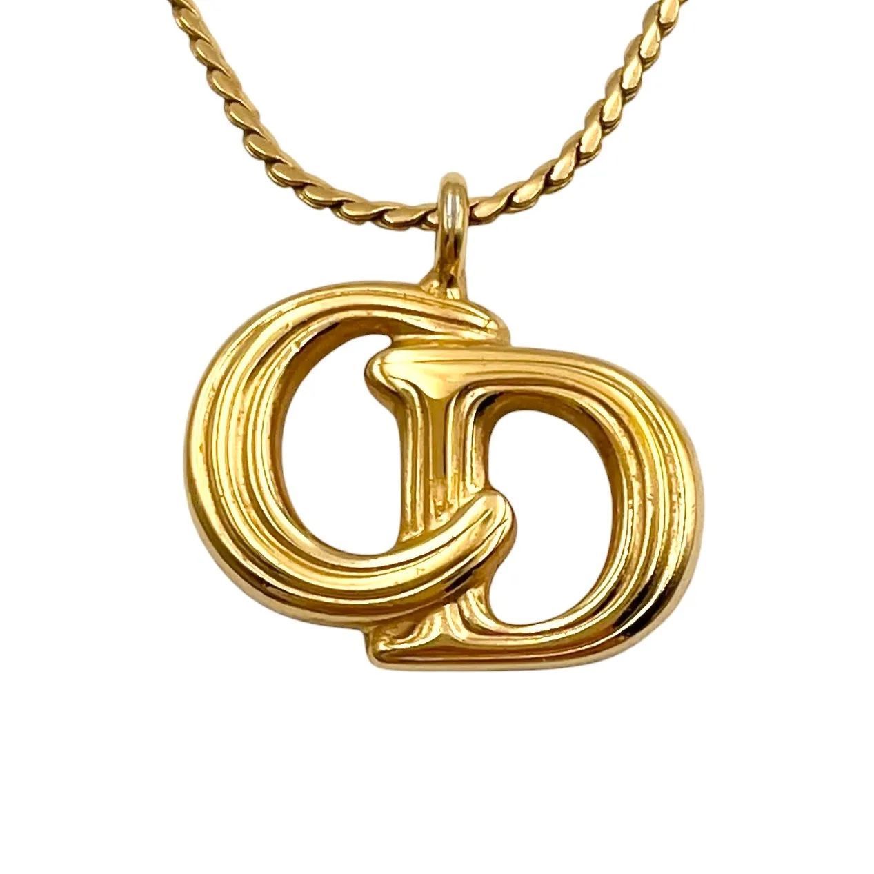 Christian Dior クリスチャンディオール ネックレス ペンダント ゴールド CD ロゴ 刻印 ヴィンテージ 【be1】