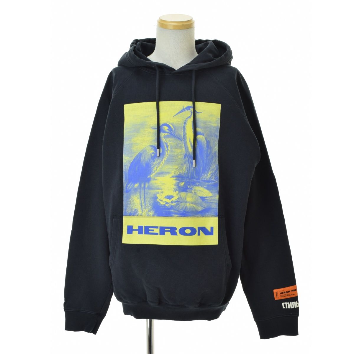 【HERONPRESTON】HMBB001F19809008 HOODIE RAGLAN HERON PAINT OFF BLACK MULTIスウェットパーカー